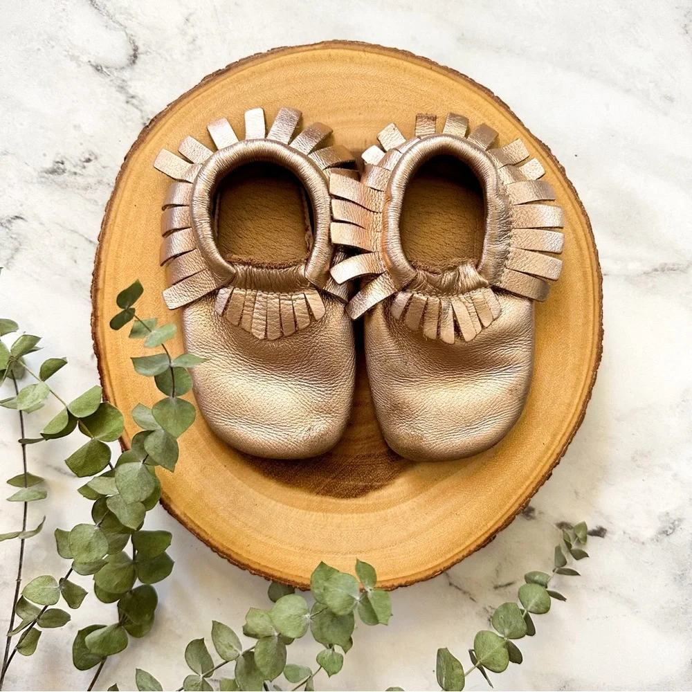Lucky Love Metallic Gold Leather Moccasins